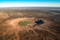 aerial view of a large meteor impact crater