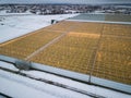 Aerial view on the large modern greenhouse in winter