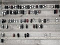 Aerial view of a large number of cars of different brands and colors standing in a parking Royalty Free Stock Photo
