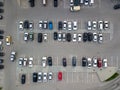 Aerial view of a large number of cars of different brands and colors standing in a parking Royalty Free Stock Photo