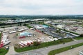 Aerial view of a large Truck Stop in Ontario, Canada in morning