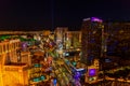 Aerial view of Las Vegas strip in Nevada at night - USA Royalty Free Stock Photo