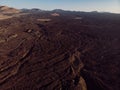 Aerial view of lava fields and volcano. Lanzarote, Canary Islands