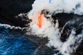 Aerial view of lava flowing into the Ocean off Hawaii Royalty Free Stock Photo