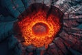 aerial view of a lava lake inside a caldera