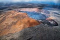 Aerial view of lava lake of Puu Oo crater