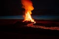 Aerial view of lava pouring out of an erupting volcano in Iceland