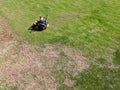 Aerial view of lawn care riding mower Royalty Free Stock Photo