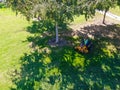 Aerial view of lawn care riding mower Royalty Free Stock Photo