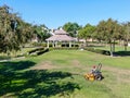 Aerial view of lawn care riding mower Royalty Free Stock Photo