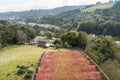 Aerial view of Laxey village and countryside from the top of the Great Laxey Wheel Royalty Free Stock Photo