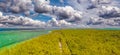 Aerial view of Le Morne Beach and Forest in beautiful Mauritius Island