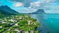 Aerial view of Le Morne Beach and Mauritius coastline on a sunny day