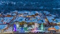 Aerial view of Leavenworth, Washington at twilight in December of 2021