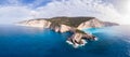 Aerial view of Lefkada island Greece. Beautiful beach unique rocky cliffs turquoise blue water bay in the greek spectacular coast