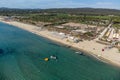 Aerial view of legendary Pampelonne beach near Saint-Tropez, summer vacation on white sandy beaches of French Riviera, France Royalty Free Stock Photo