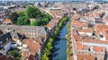 Aerial view of Leiden town from above, typical Dutch city skyline with canals and houses, Netherlands Royalty Free Stock Photo