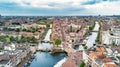 Aerial view of Leiden town from above, typical Dutch city skyline with canals and houses, Netherlands Royalty Free Stock Photo