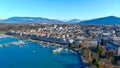 Aerial view of Leman lake and Geneva city in Switzerland Royalty Free Stock Photo