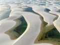 Aerial view of Lencois Maranhenses. White sand dunes with pools of fresh and transparent water. Desert. Brazil Royalty Free Stock Photo