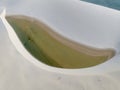 Aerial view of Lencois Maranhenses. White sand dunes with pools of fresh and transparent water. Desert. Brazil Royalty Free Stock Photo