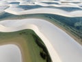 Aerial view of Lencois Maranhenses. White sand dunes with pools of fresh and transparent water. Desert. Brazil Royalty Free Stock Photo