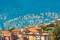 Aerial View of Lerici Port with Many Boats Moored - Gulf of La Spezia Liguria Italy