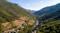 Aerial view of Les Vignes village in the Gorges du Tarn