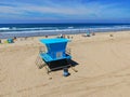 Aerial view Lifeguard tower on the Huntington Beach Royalty Free Stock Photo