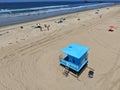 Aerial view Lifeguard tower on the Huntington Beach Royalty Free Stock Photo