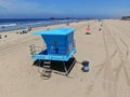 Aerial view Lifeguard tower on the Huntington Beach Royalty Free Stock Photo