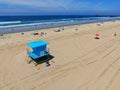 Aerial view Lifeguard tower on the Huntington Beach Royalty Free Stock Photo