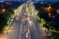 Aerial View of Light trails on motorway highway at night, long exposure abstract urban background. Bekasi. Indonesia. April 29 Royalty Free Stock Photo