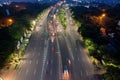 Aerial View of Light trails on motorway highway at night, long exposure abstract urban background. Bekasi. Indonesia. April 29 Royalty Free Stock Photo