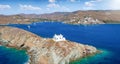 Aerial view of lighthouse and Agios Nikolaos church, Tzia island Royalty Free Stock Photo