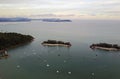 Aerial view of a Lighthouse, boat and yatches docked in marina, Langkawi