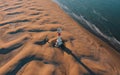 Aerial view of Lighthouse el Far del Fangar on Delta de l'ebre natural park, tarragona, Catalonia, Spain