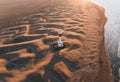 Aerial view of Lighthouse el Far del Fangar on Delta de l'ebre natural park, tarragona, Catalonia, Spain