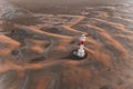 Aerial view of Lighthouse el Far del Fangar on Delta de l'ebre natural park, tarragona, Catalonia, Spain