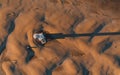 Aerial view of Lighthouse el Far del Fangar on Delta de l'ebre natural park, tarragona, Catalonia, Spain