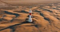 Aerial view of Lighthouse el Far del Fangar on Delta de l'ebre natural park, tarragona, Catalonia, Spain Royalty Free Stock Photo