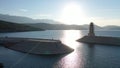 Aerial view of lighthouse at Lustica Bay in Montenegro