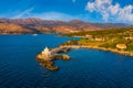 Aerial view of Lighthouse of Saint Theodore in Lassi, Argostoli, Kefalonia island in Greece. Saint Theodore lighthouse in