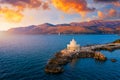 Aerial view of Lighthouse of Saint Theodore in Lassi, Argostoli, Kefalonia island in Greece. Saint Theodore lighthouse in