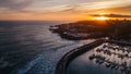 Aerial view of lighthouse of Santa Marta in Cascais, Portugal at sunset