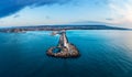 Aerial view of lighthouse at sunrise in Varna, Bulgaria Royalty Free Stock Photo