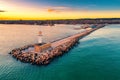 Aerial view of lighthouse at sunset in Varna, Bulgaria