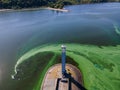Aerial view of the lighthouse surrounded by algal bloom Royalty Free Stock Photo