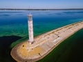 Aerial view of the lighthouse surrounded by algal bloom Royalty Free Stock Photo