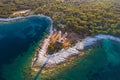 Aerial view of lighthouse tower of Veli Rat on the island of Dugi Otok, Croatia in early morning Royalty Free Stock Photo